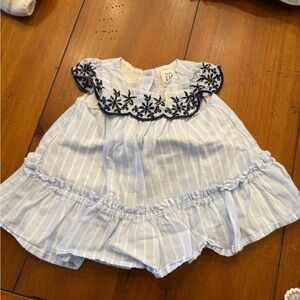 GAP Baby Dress with Blue Stripes and Navy Embroidery